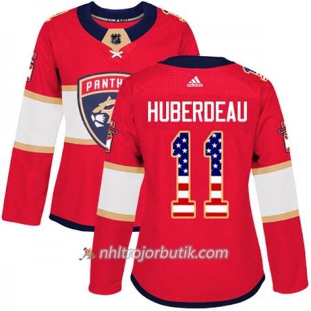 Dame Ishockey Florida Panthers Tröja Jonathan Huberdeau 11 Adidas 2017-2018 Röd USA Flag Fashion Authentic